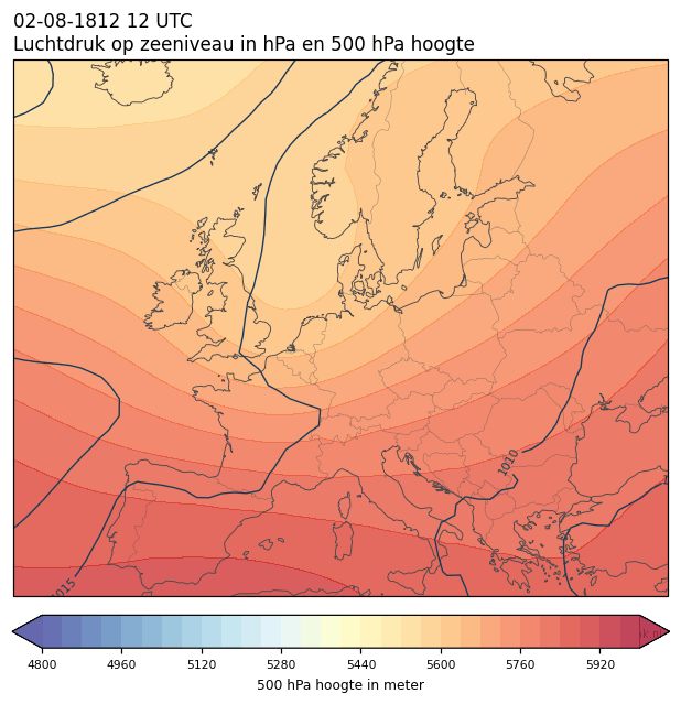 Weerkaart van 2 augustus 1812 om 12 UTC