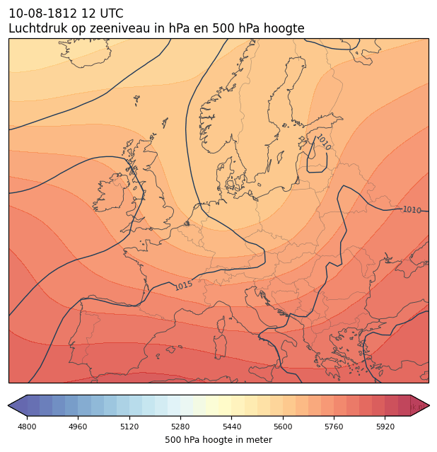 Weerkaart van 10 augustus 1812 om 12 UTC