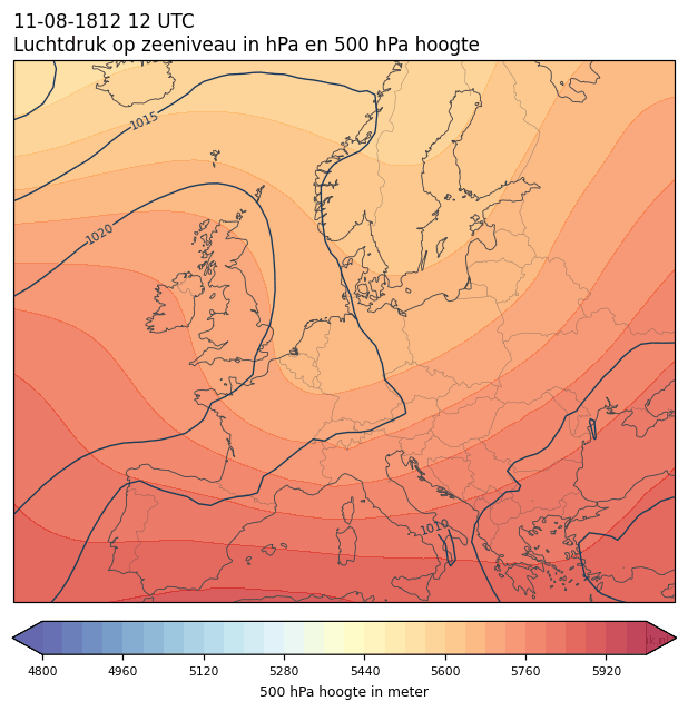 Weerkaart van 11 augustus 1812 om 12 UTC