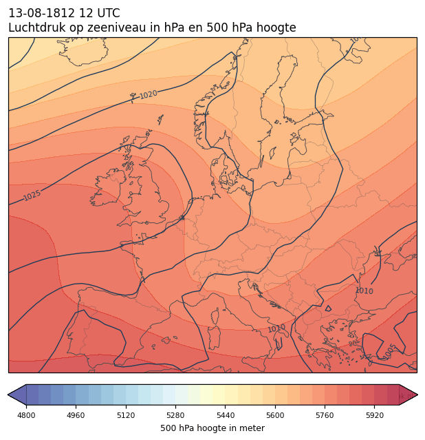 Weerkaart van 13 augustus 1812 om 12 UTC