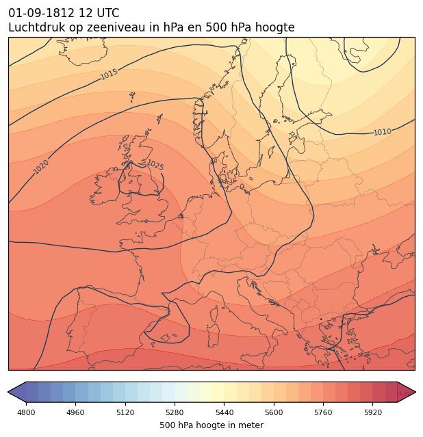 Weerkaart van 1 september 1812 om 12 UTC