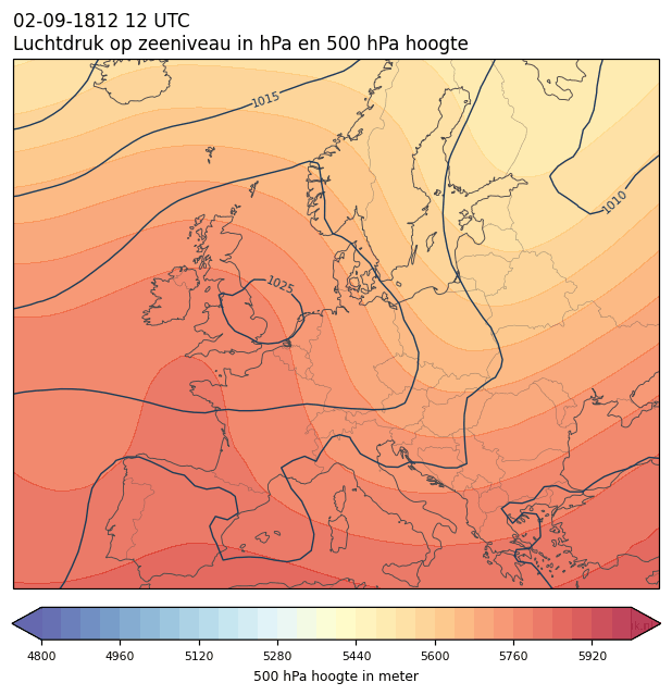Weerkaart van 2 september 1812 om 12 UTC