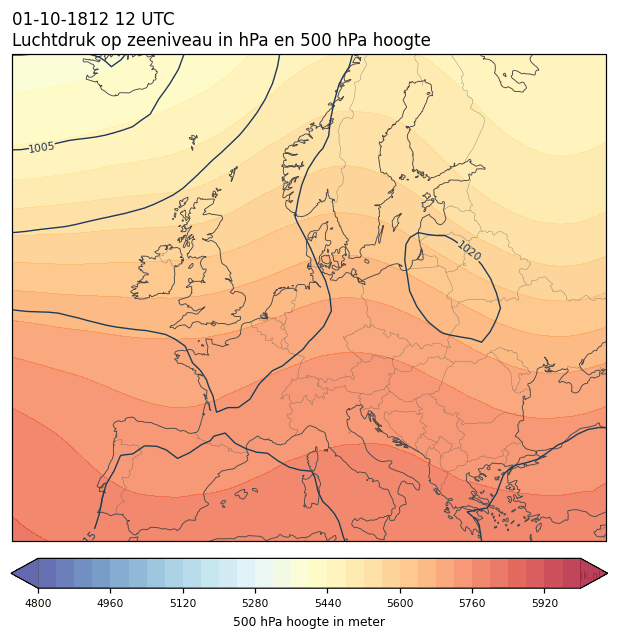 Weerkaart van 1 oktober 1812 om 12 UTC