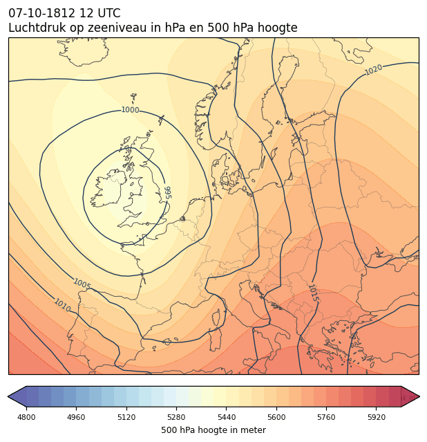 Weerkaart van 7 oktober 1812 om 12 UTC