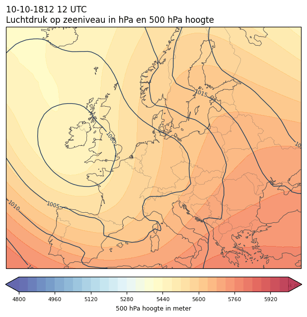 Weerkaart van 10 oktober 1812 om 12 UTC
