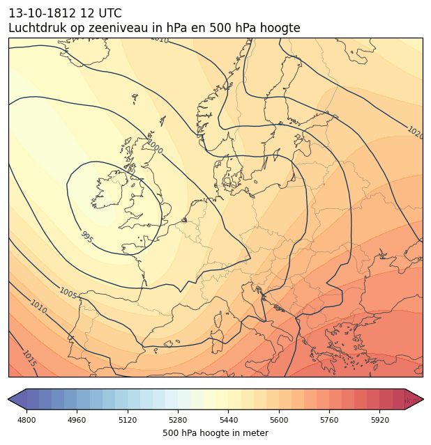 Weerkaart van 13 oktober 1812 om 12 UTC