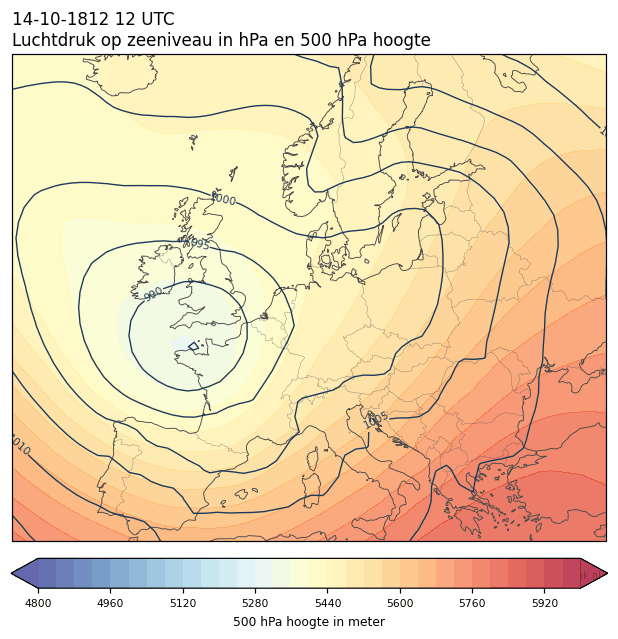 Weerkaart van 14 oktober 1812 om 12 UTC