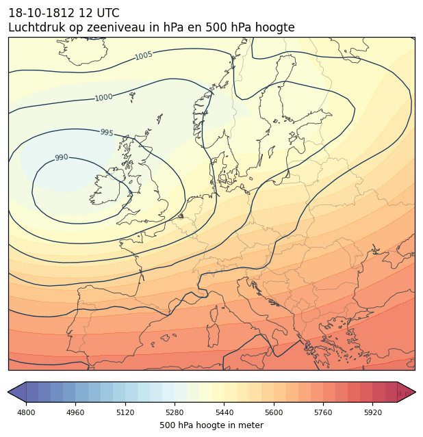 Weerkaart van 18 oktober 1812 om 12 UTC