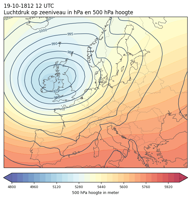 Weerkaart van 19 oktober 1812 om 12 UTC