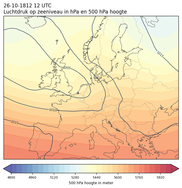 Weerkaart van 26 oktober 1812 om 12 UTC