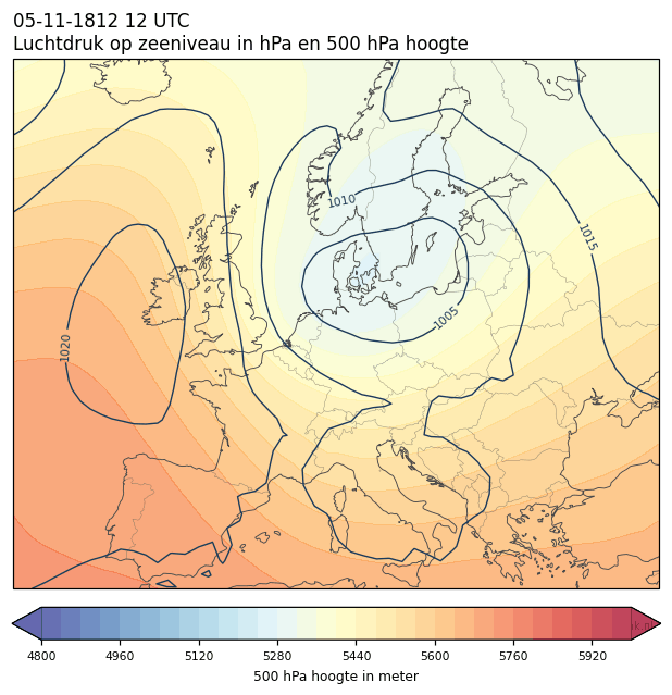 Weerkaart van 5 november 1812 om 12 UTC