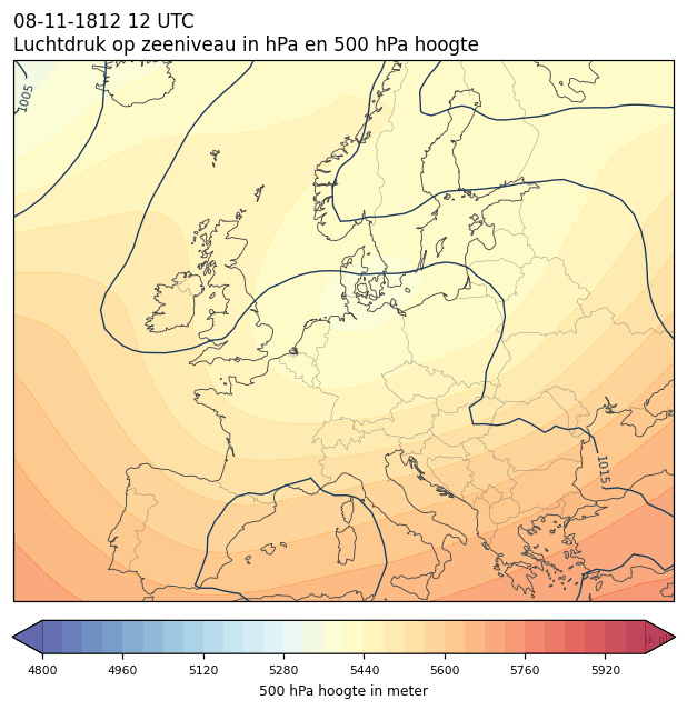 Weerkaart van 8 november 1812 om 12 UTC