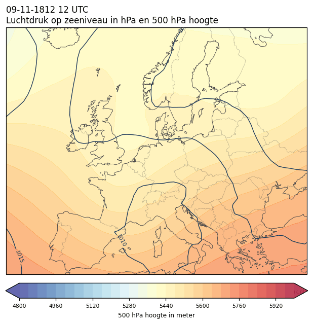 Weerkaart van 9 november 1812 om 12 UTC