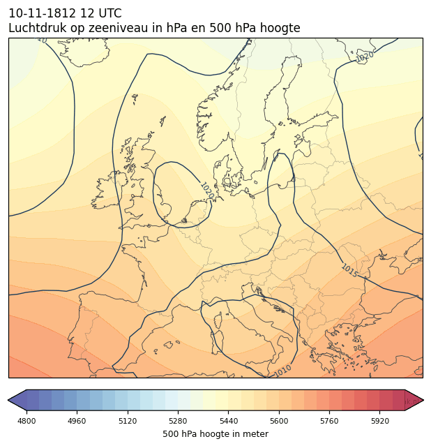 Weerkaart van 10 november 1812 om 12 UTC