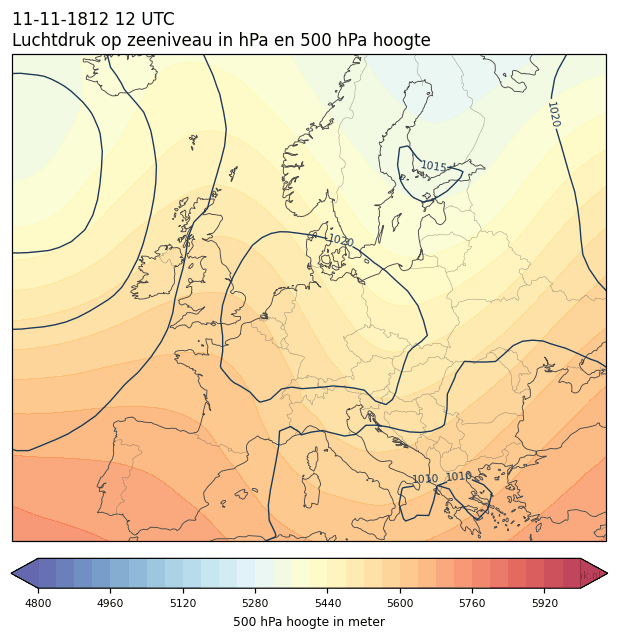 Weerkaart van 11 november 1812 om 12 UTC