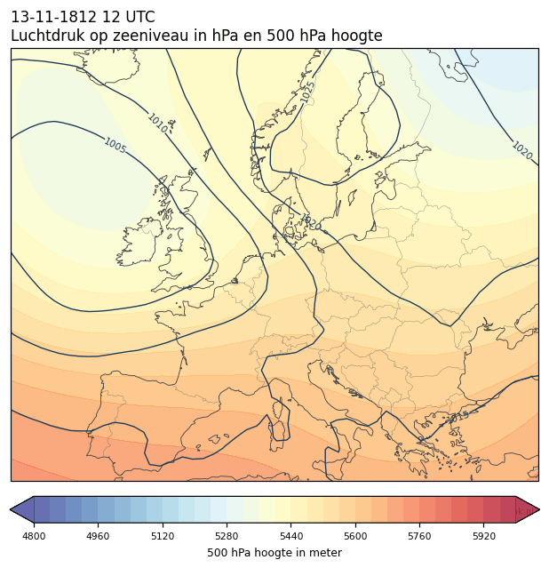 Weerkaart van 13 november 1812 om 12 UTC