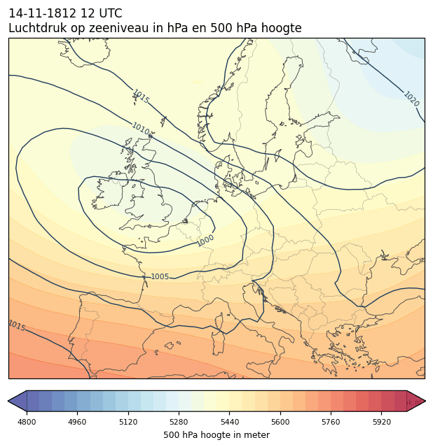 Weerkaart van 14 november 1812 om 12 UTC