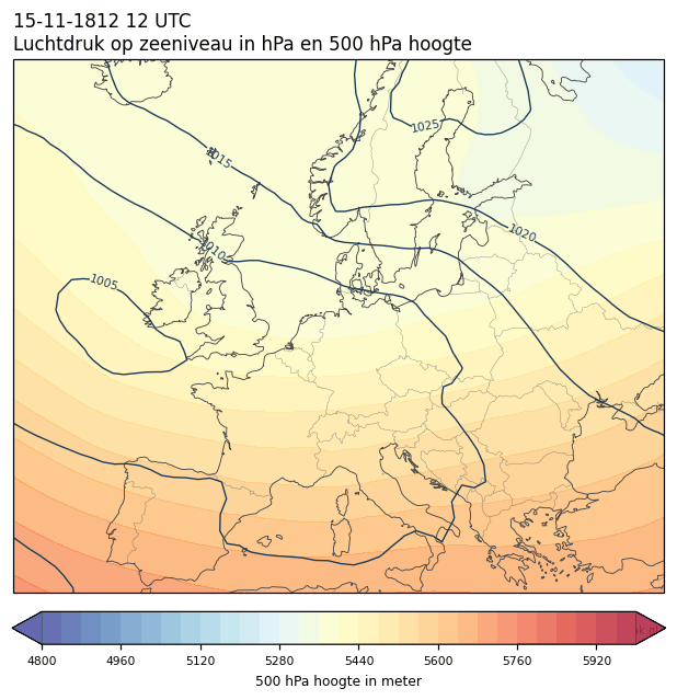 Weerkaart van 15 november 1812 om 12 UTC