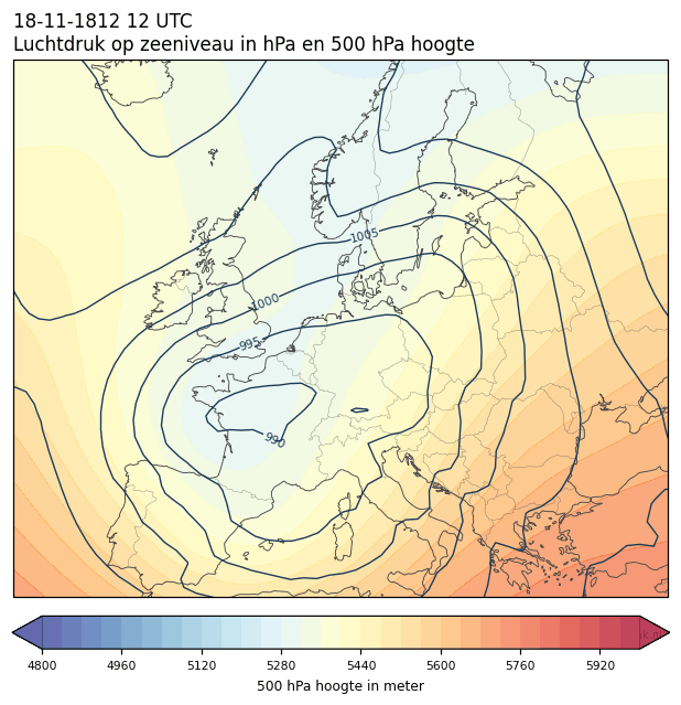 Weerkaart van 18 november 1812 om 12 UTC