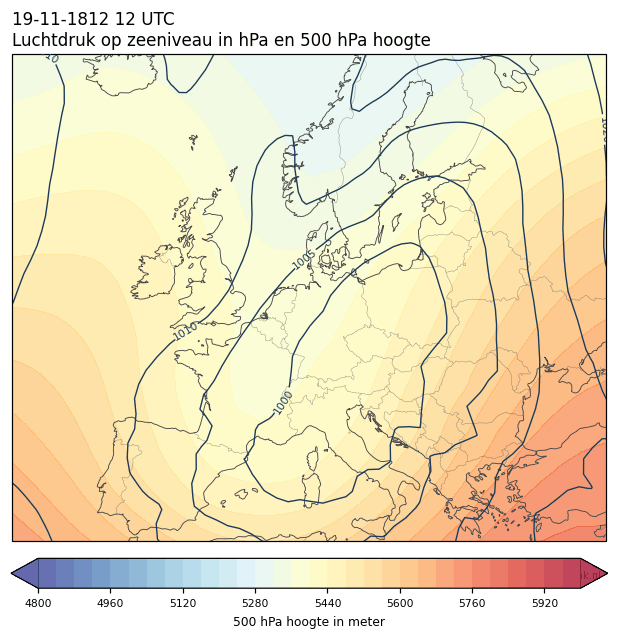 Weerkaart van 19 november 1812 om 12 UTC