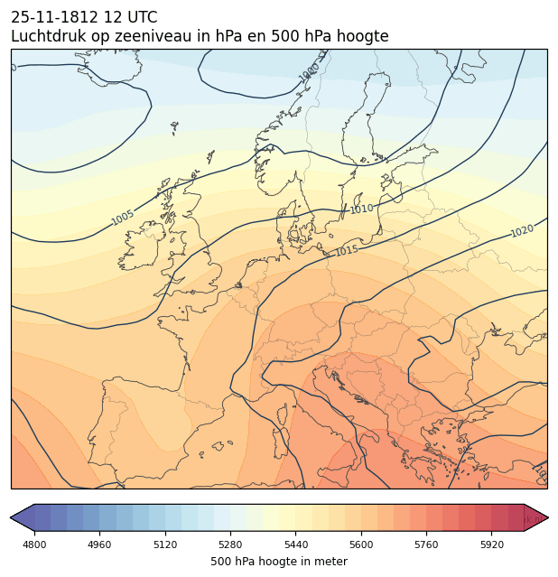 Weerkaart van 25 november 1812 om 12 UTC
