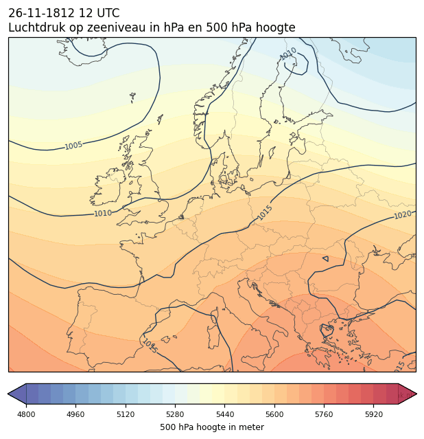 Weerkaart van 26 november 1812 om 12 UTC