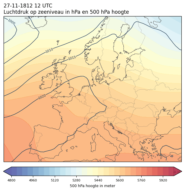 Weerkaart van 27 november 1812 om 12 UTC