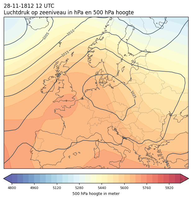Weerkaart van 28 november 1812 om 12 UTC