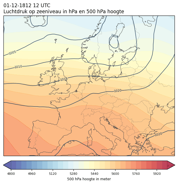 Weerkaart van 1 december 1812 om 12 UTC