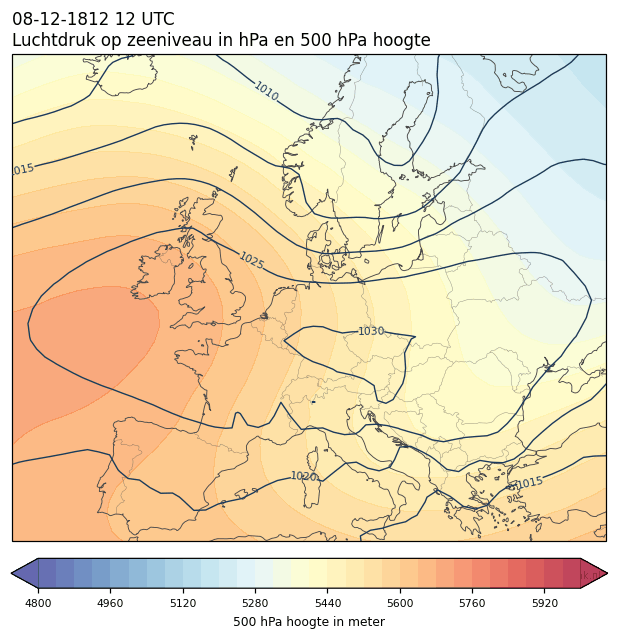 Weerkaart van 8 december 1812 om 12 UTC