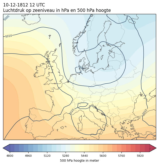 Weerkaart van 10 december 1812 om 12 UTC
