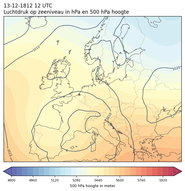 Weerkaart van 13 december 1812 om 12 UTC