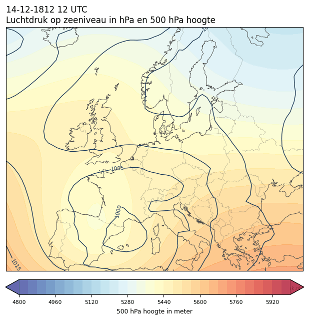 Weerkaart van 14 december 1812 om 12 UTC