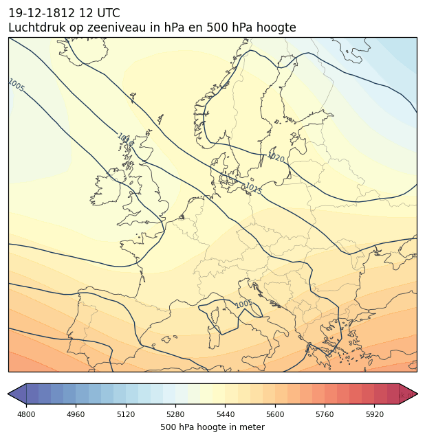 Weerkaart van 19 december 1812 om 12 UTC
