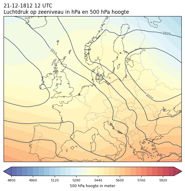 Weerkaart van 21 december 1812 om 12 UTC