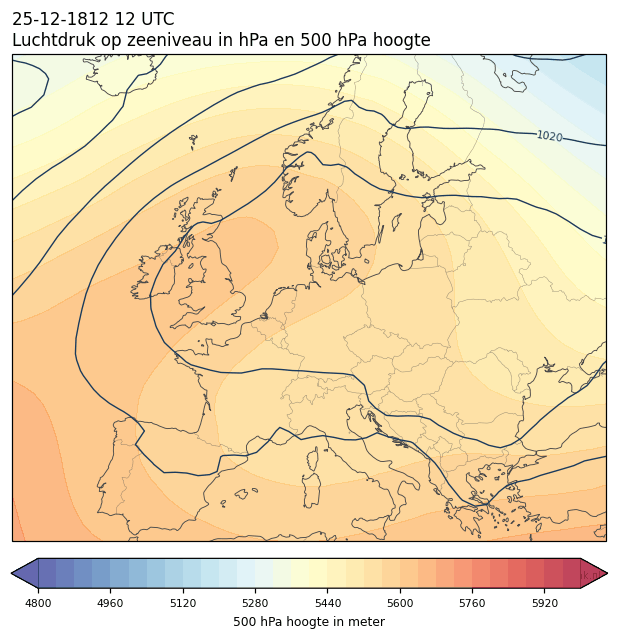 Weerkaart van 25 december 1812 om 12 UTC