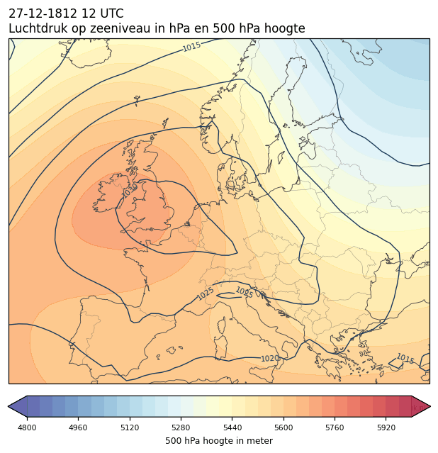 Weerkaart van 27 december 1812 om 12 UTC