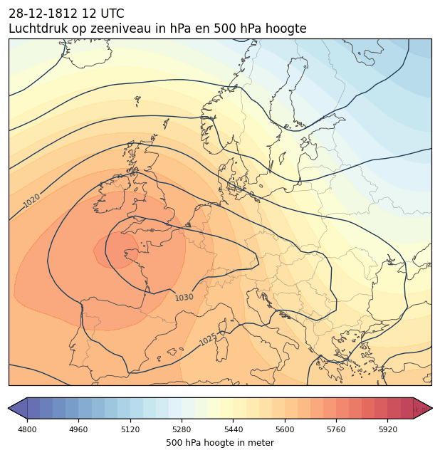 Weerkaart van 28 december 1812 om 12 UTC
