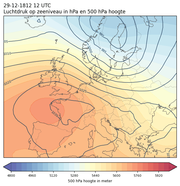 Weerkaart van 29 december 1812 om 12 UTC