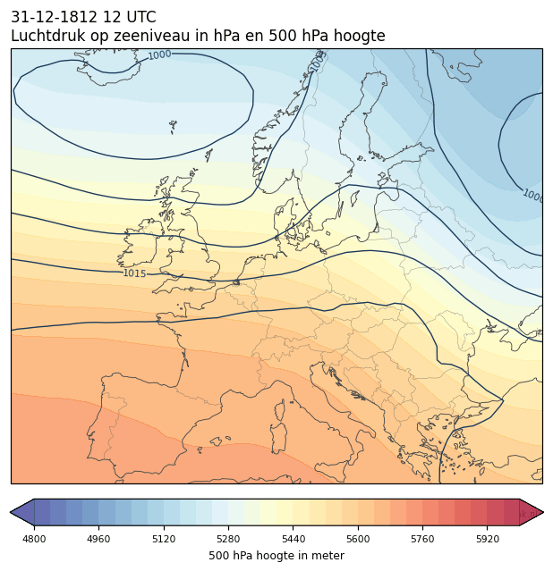 Weerkaart van 31 december 1812 om 12 UTC