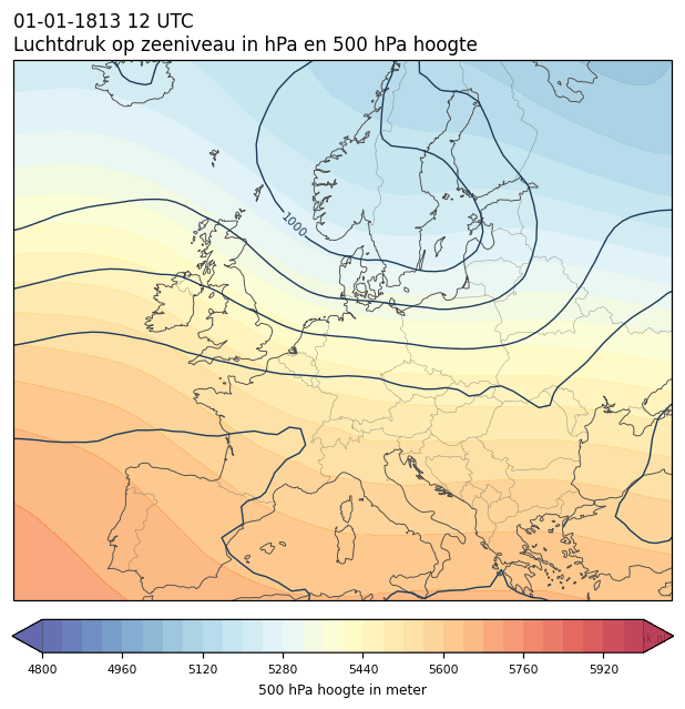 Weerkaart van 1 januari 1813 om 12 UTC