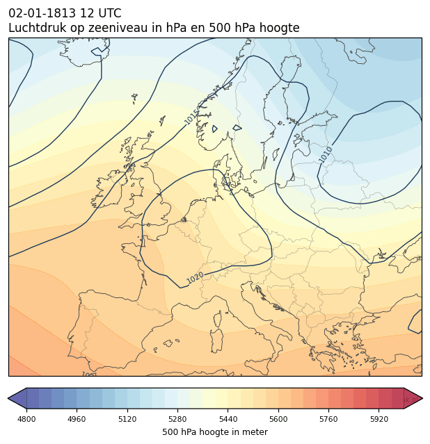 Weerkaart van 2 januari 1813 om 12 UTC