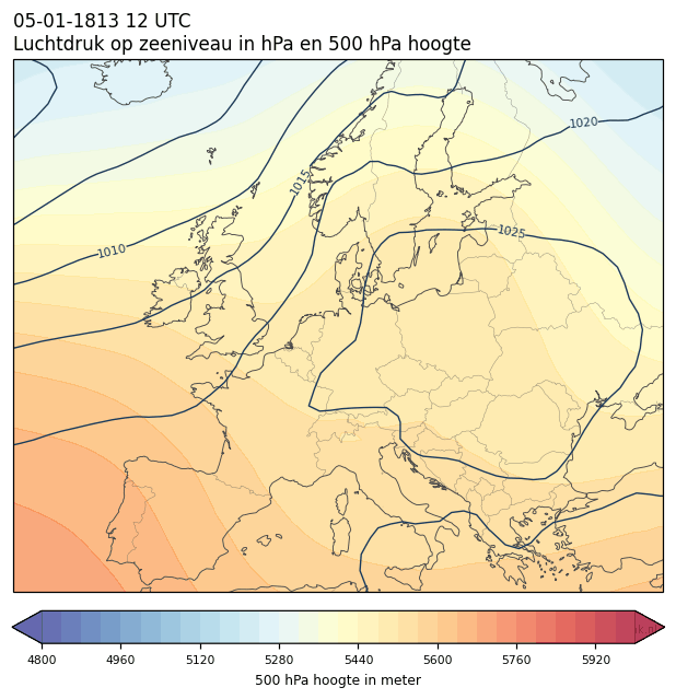 Weerkaart van 5 januari 1813 om 12 UTC