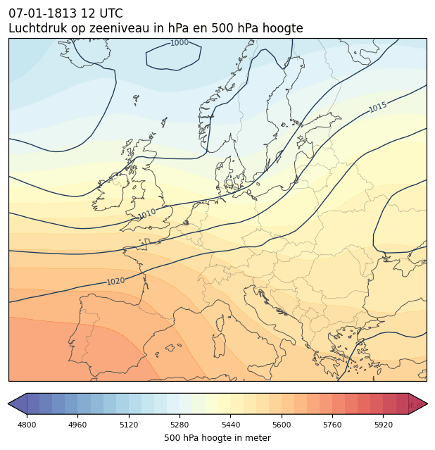 Weerkaart van 7 januari 1813 om 12 UTC
