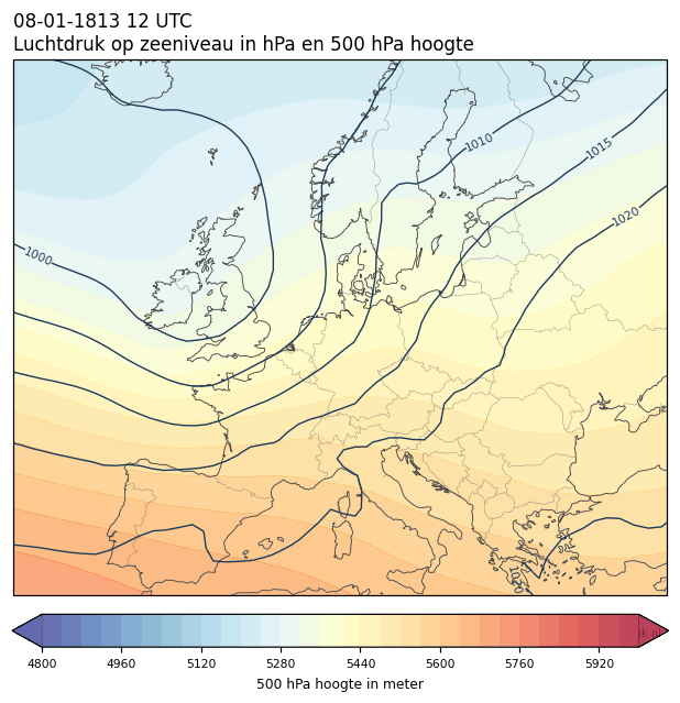 Weerkaart van 8 januari 1813 om 12 UTC