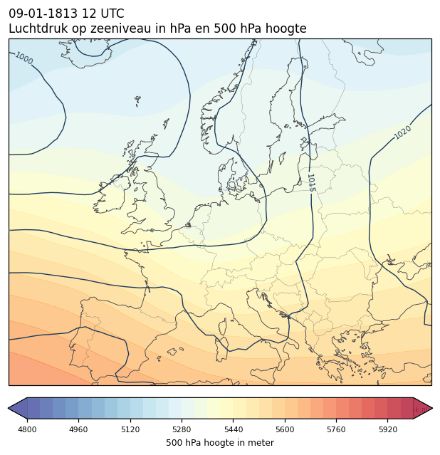 Weerkaart van 9 januari 1813 om 12 UTC