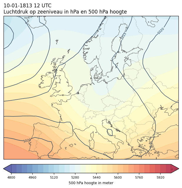 Weerkaart van 10 januari 1813 om 12 UTC