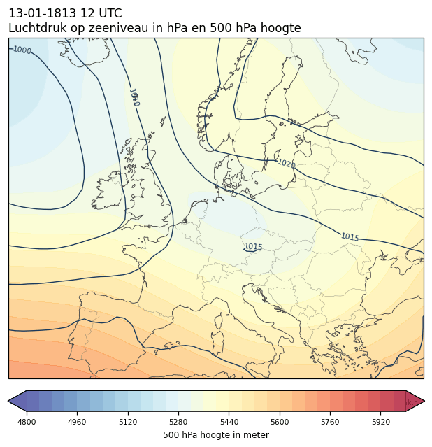 Weerkaart van 13 januari 1813 om 12 UTC