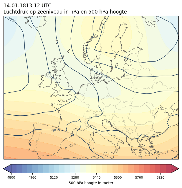Weerkaart van 14 januari 1813 om 12 UTC