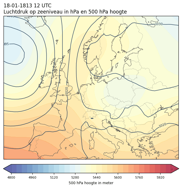 Weerkaart van 18 januari 1813 om 12 UTC